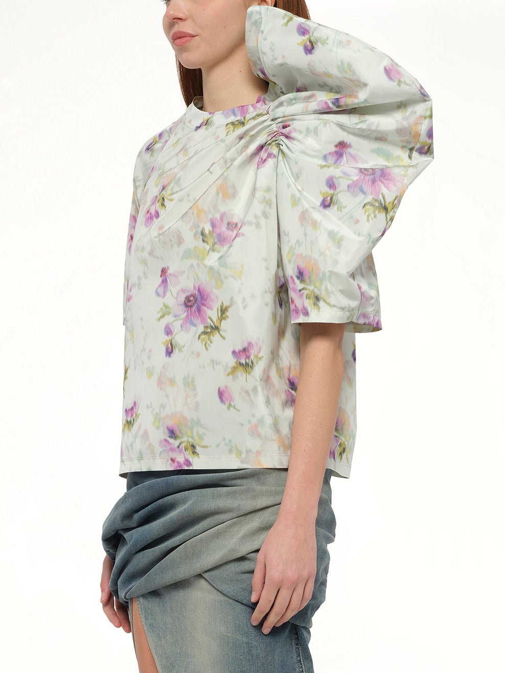 Draped Top in Light Blue/Multicolour