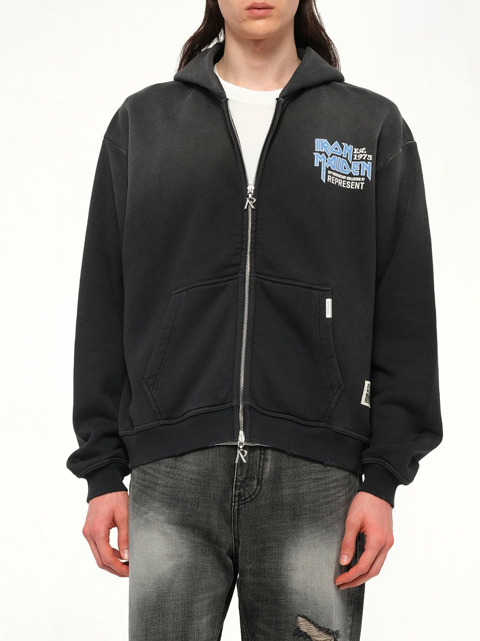 Iron Maiden Anniversary Hoodie in Stained Black