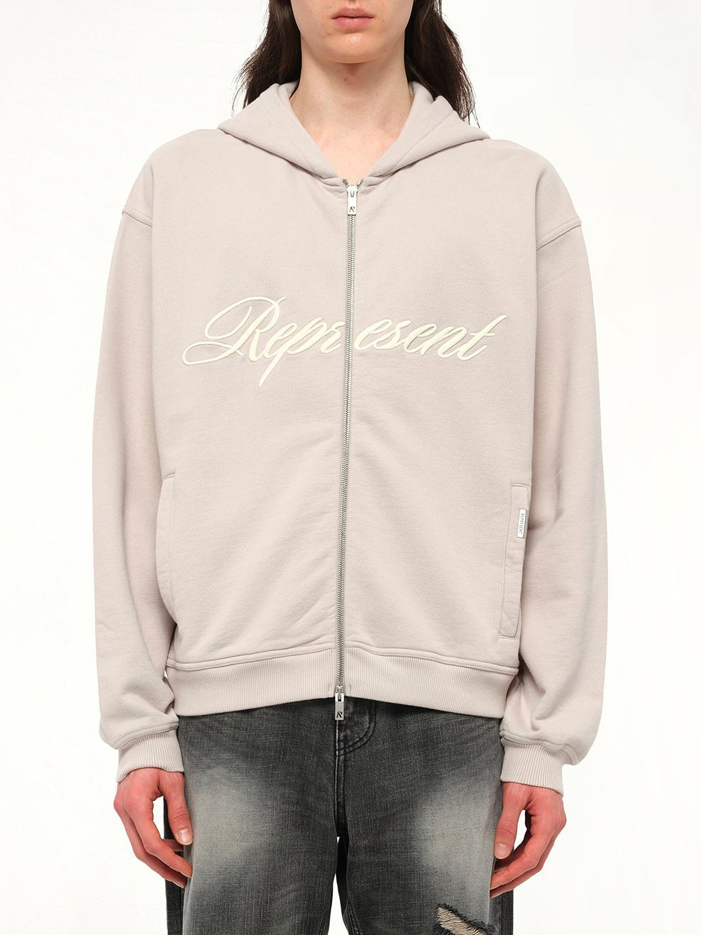 Script Logo Zip Hoodie in Concrete