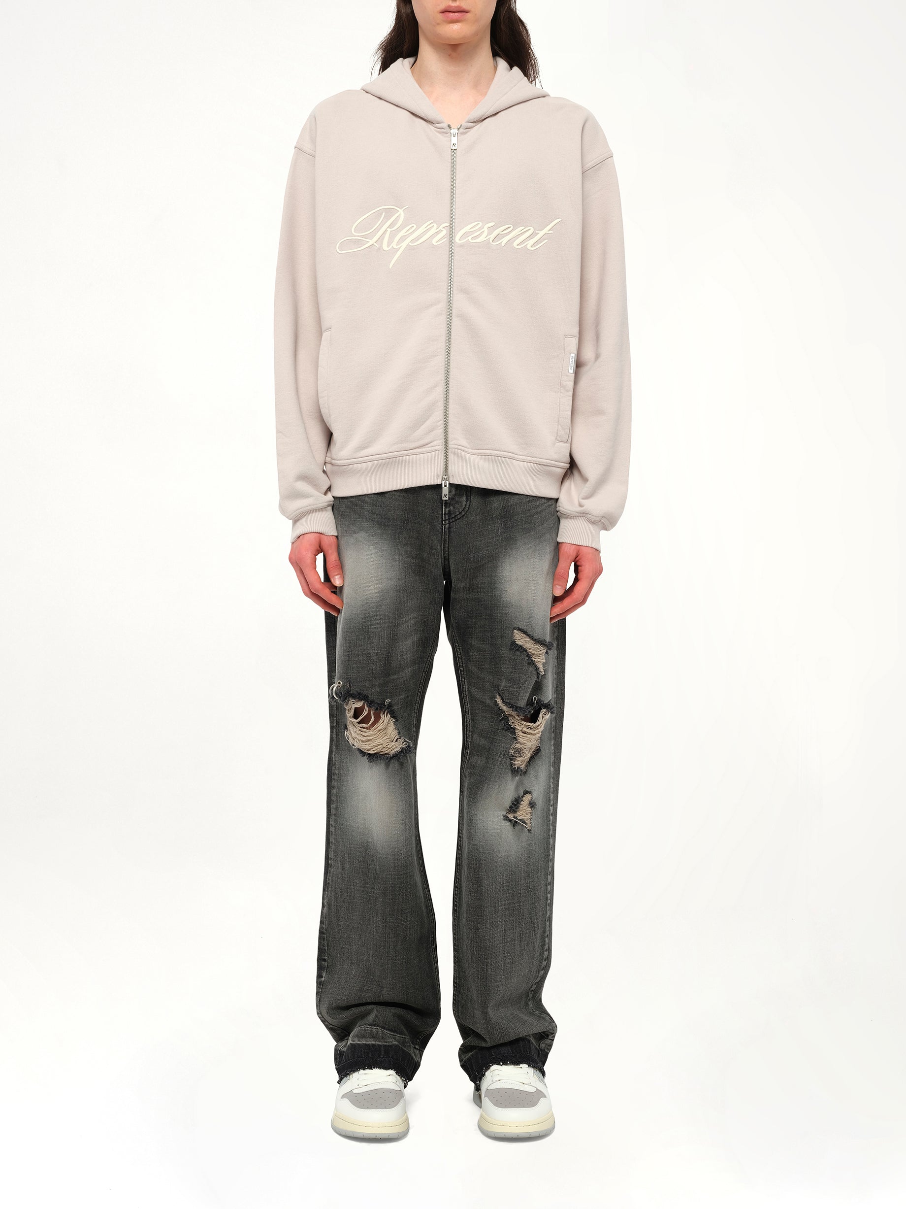 Script Logo Zip Hoodie in Concrete