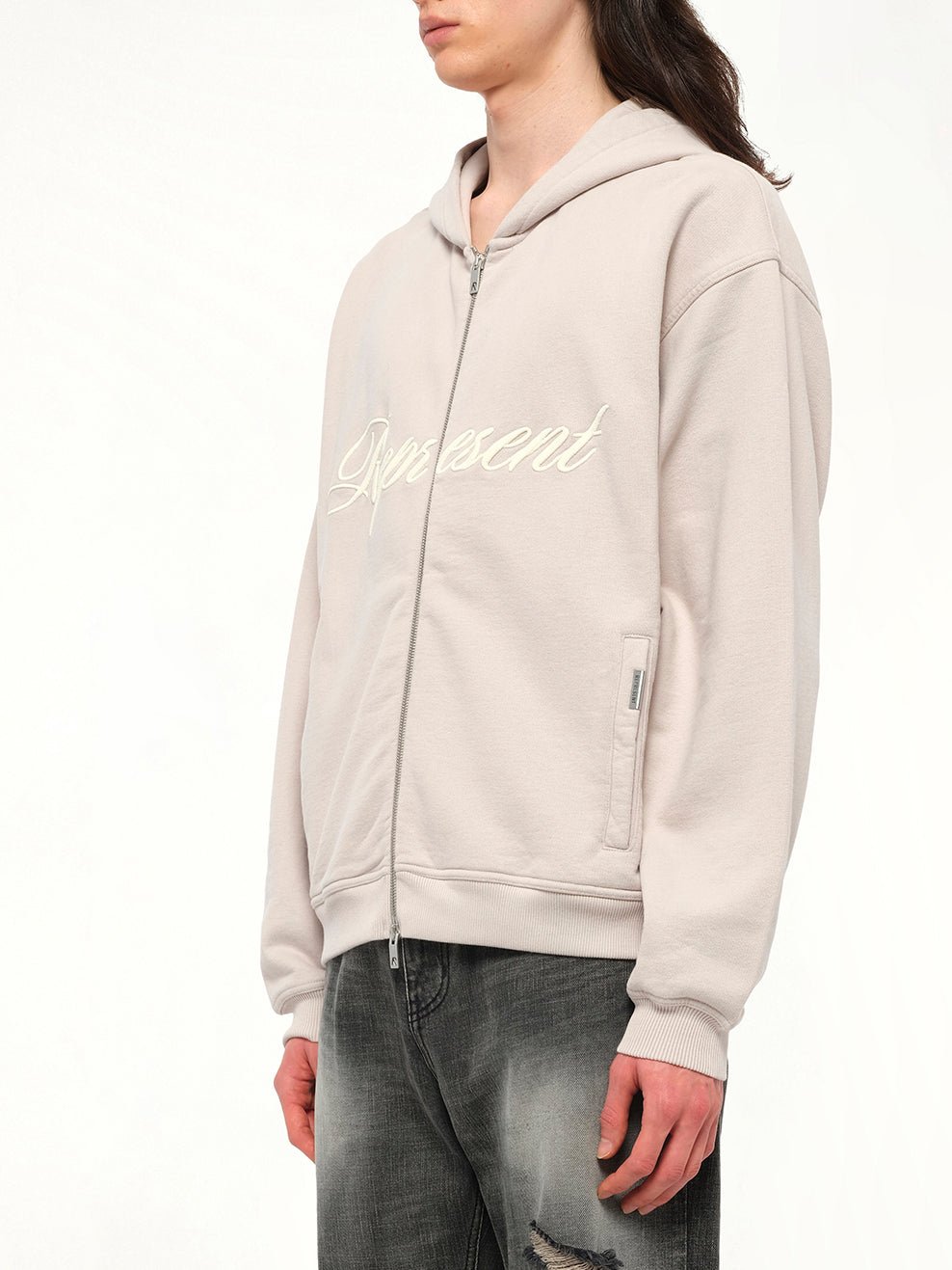 Script Logo Zip Hoodie in Concrete
