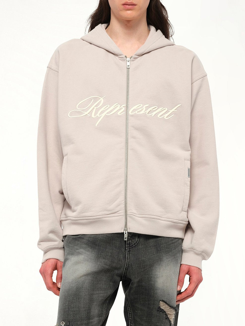 Script Logo Zip Hoodie in Concrete