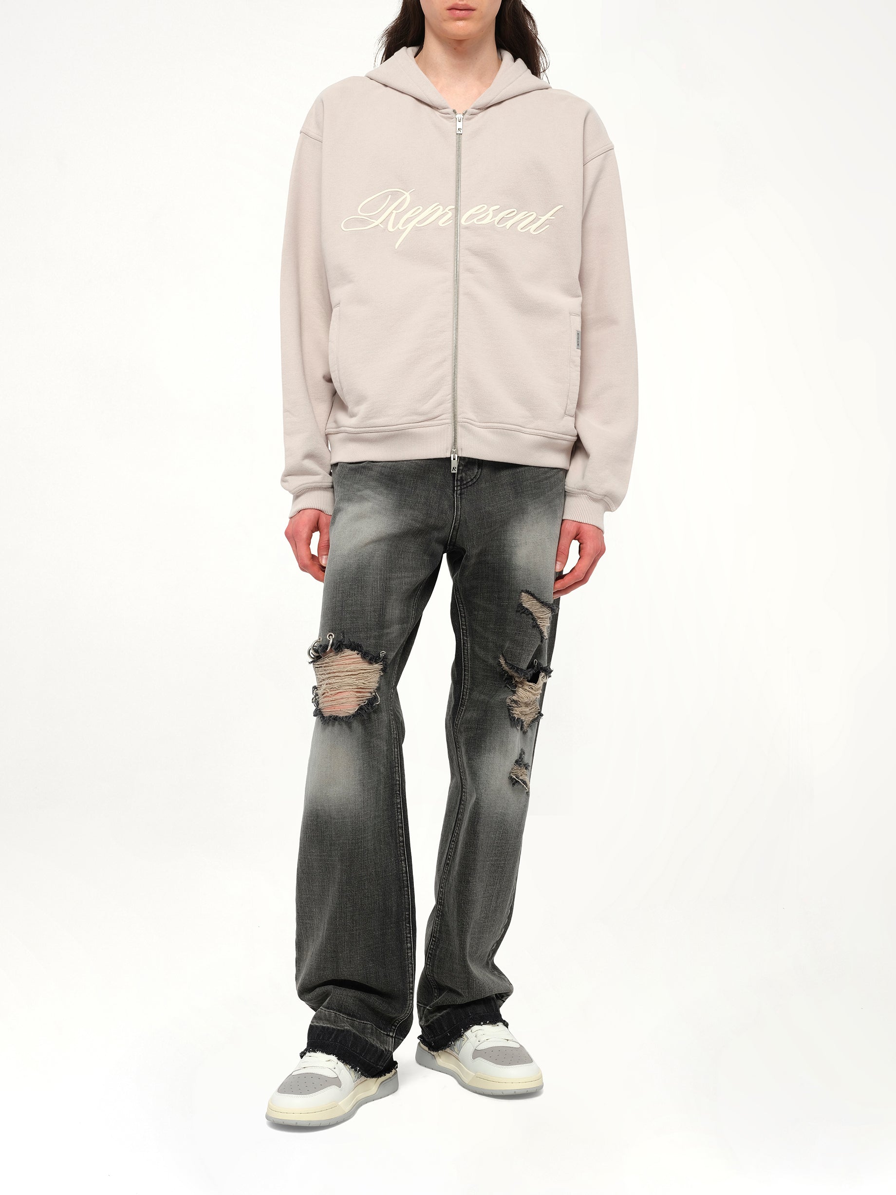 Script Logo Zip Hoodie in Concrete