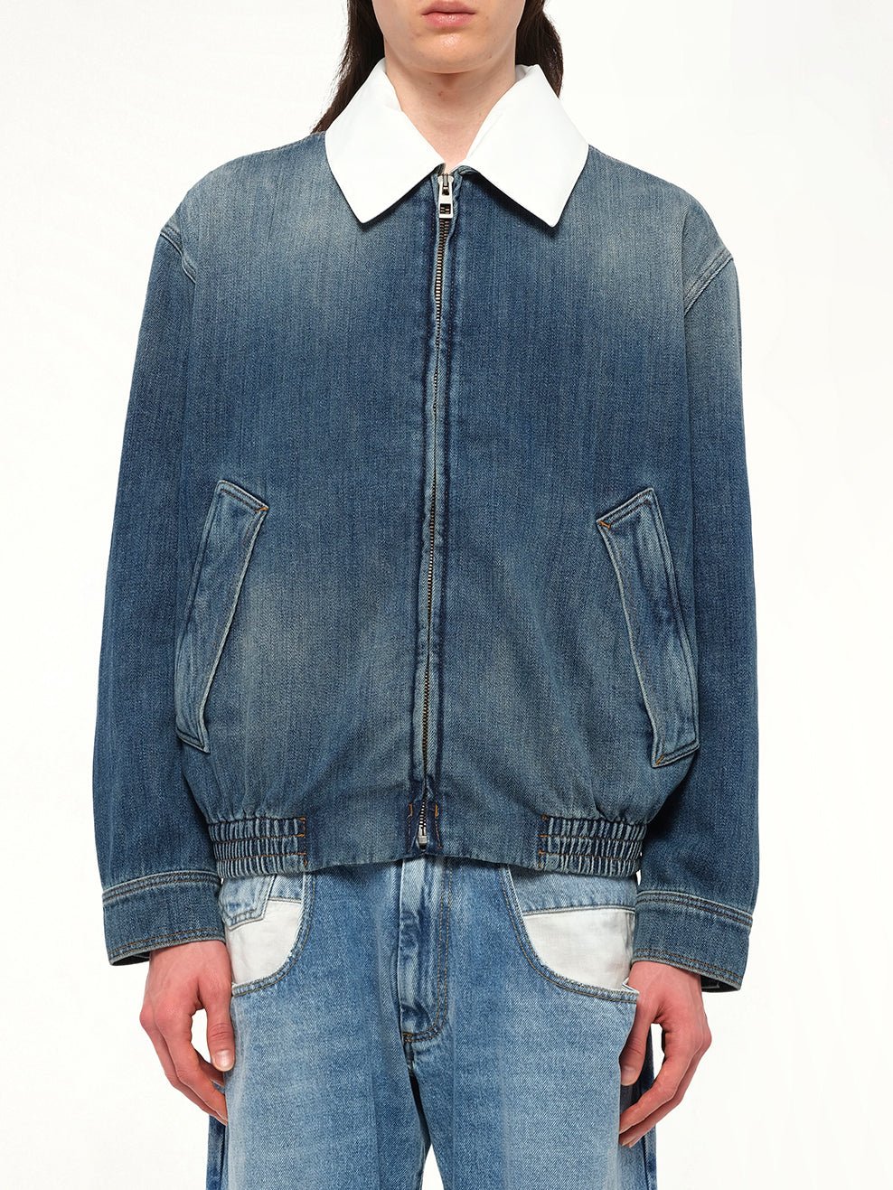 Zip-Up Denim Jacket in Blue