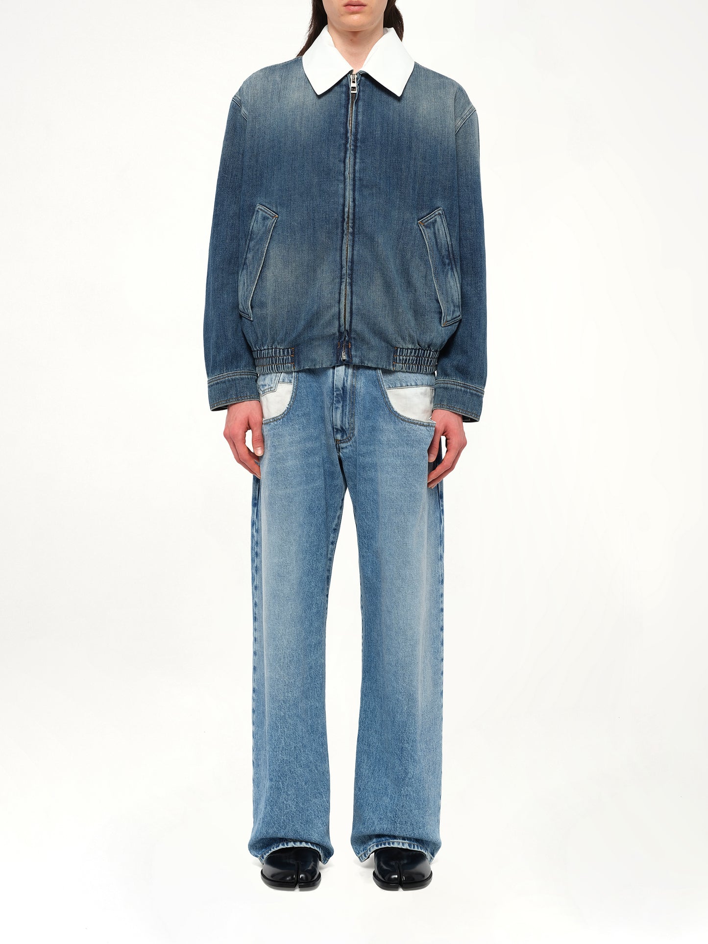 Zip-Up Denim Jacket in Blue