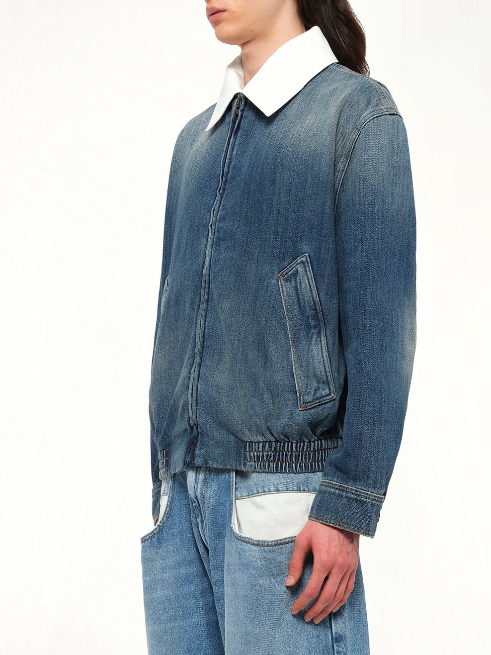 Zip-Up Denim Jacket in Blue