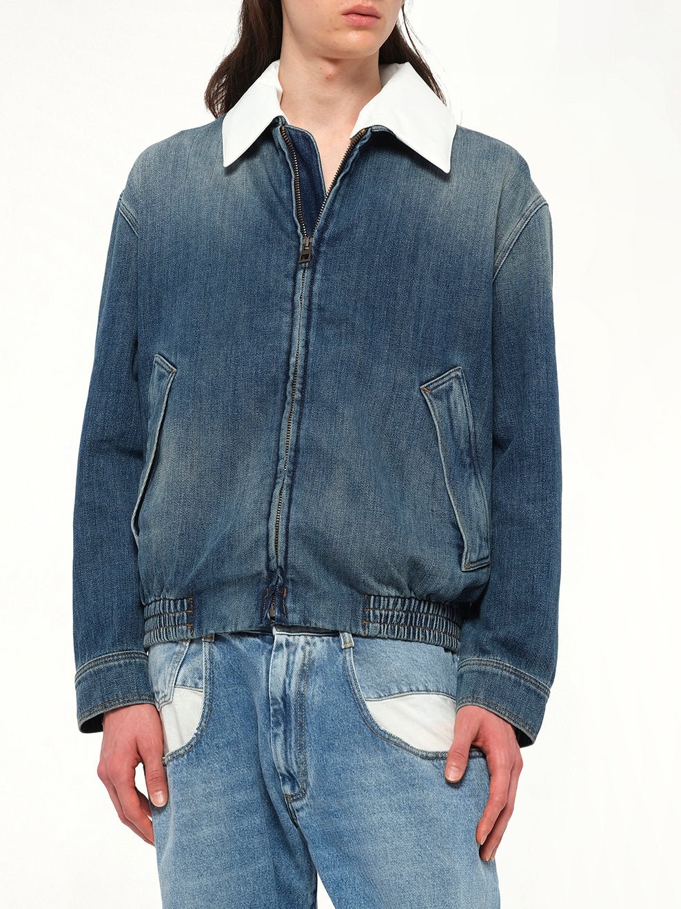 Zip-Up Denim Jacket in Blue