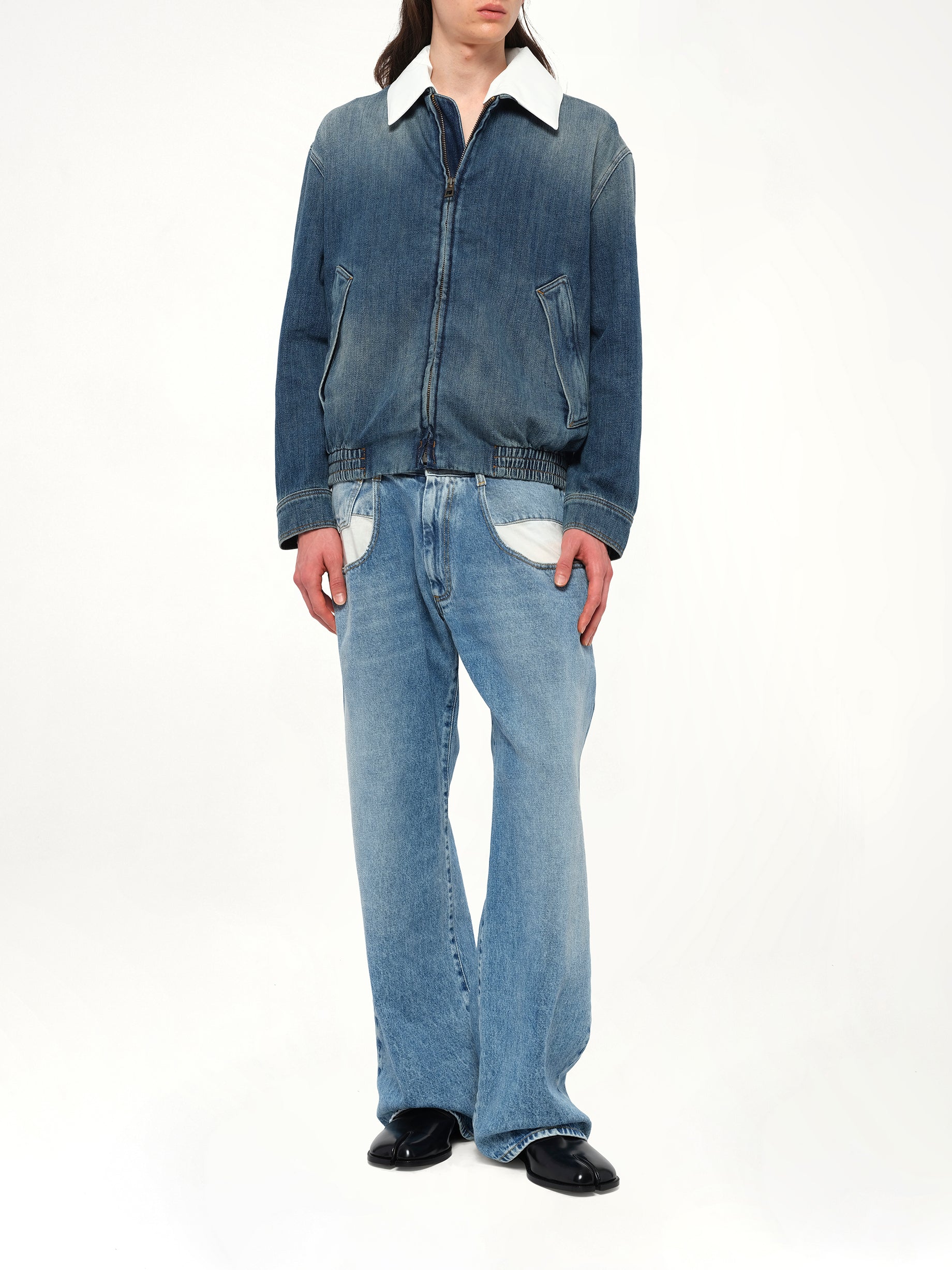 Zip-Up Denim Jacket in Blue
