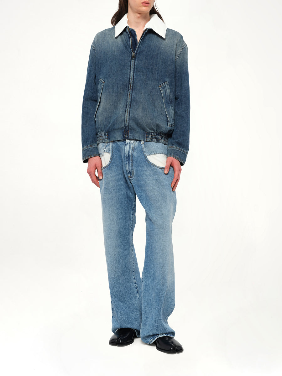 Zip-Up Denim Jacket in Blue