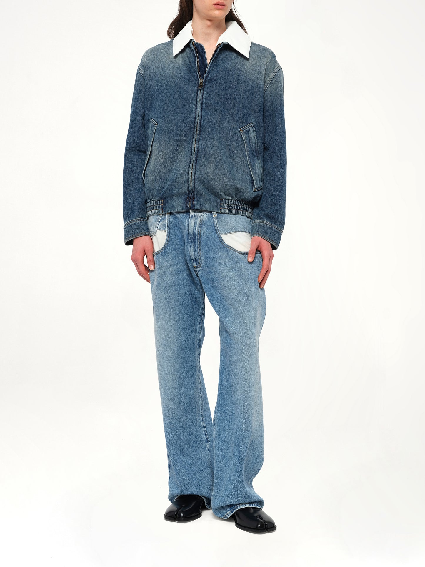 Zip-Up Denim Jacket in Blue