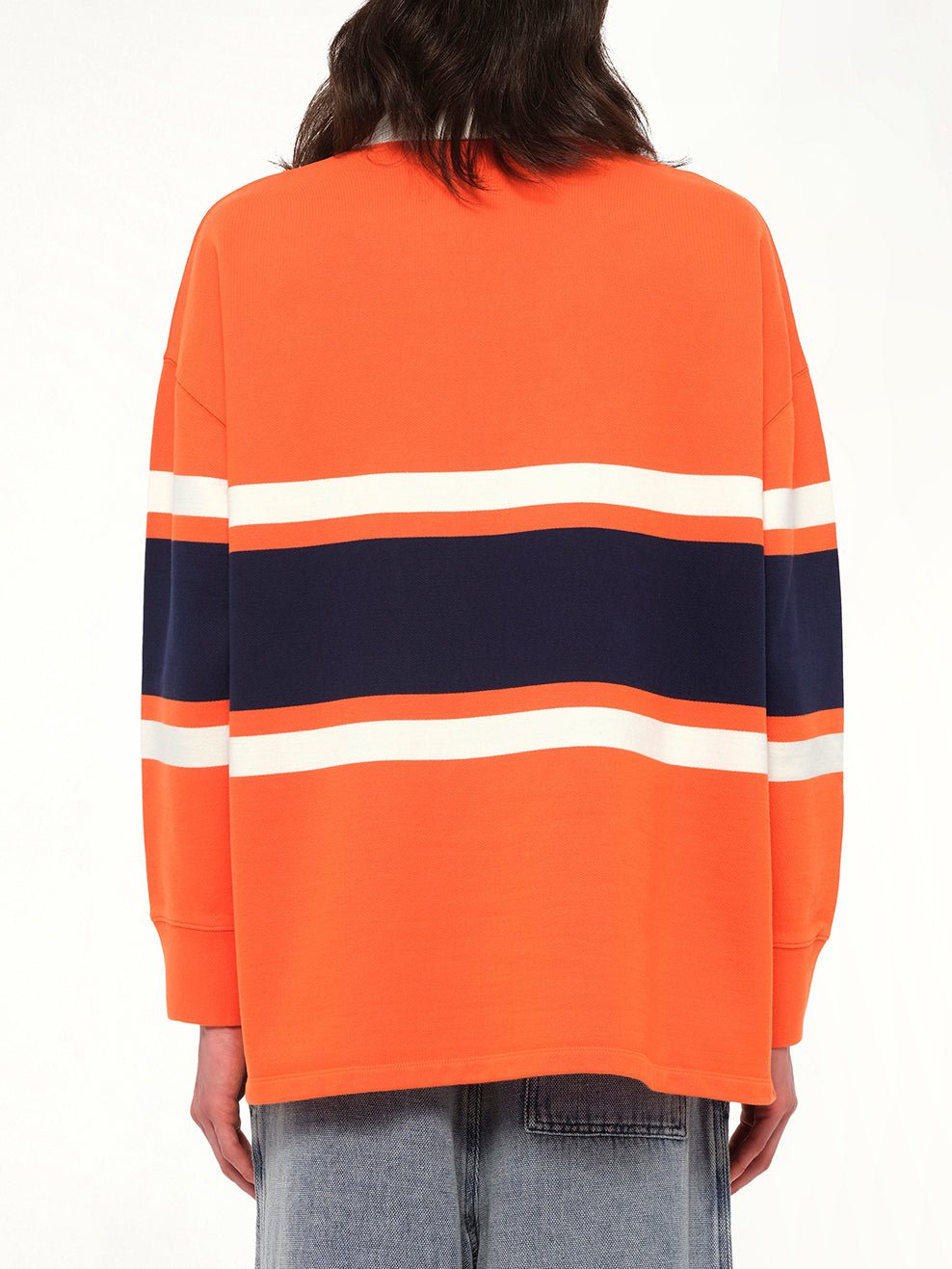 Long Sleeve Polo in Orange/Navy Blue