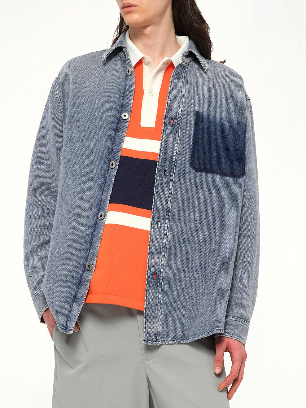 Washed Denim Shirt in Grey Blue