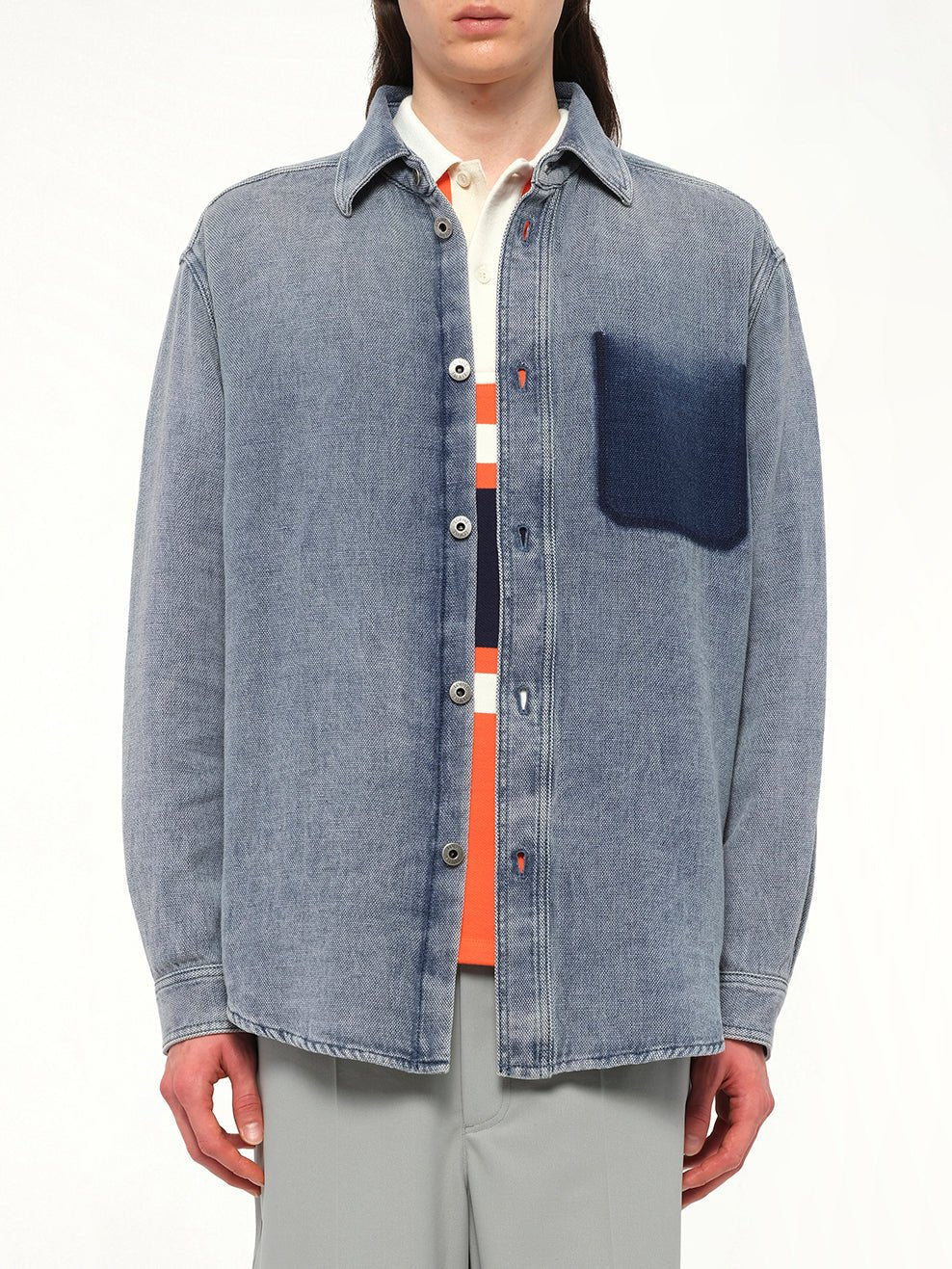 Washed Denim Shirt in Grey Blue