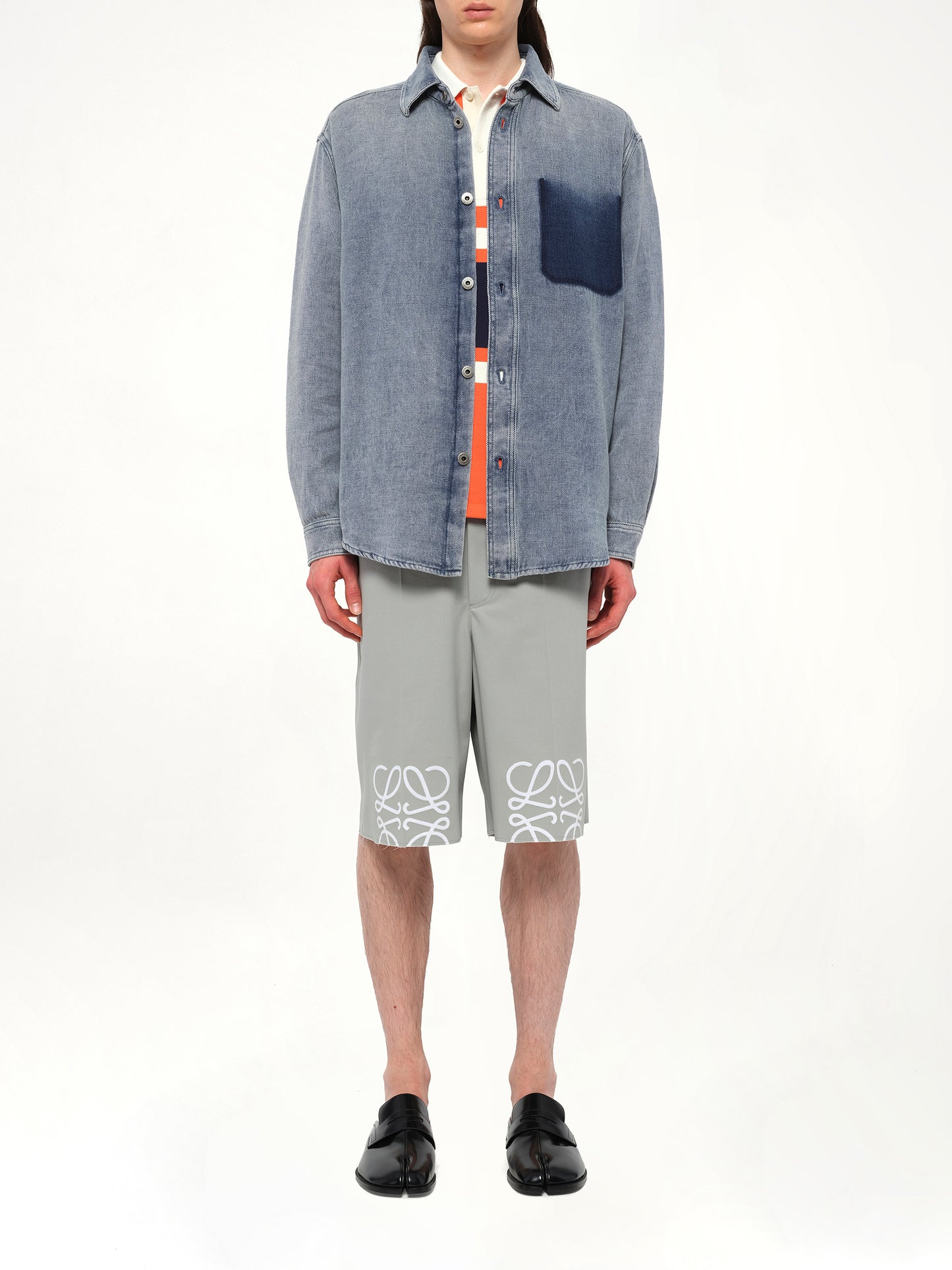 Washed Denim Shirt in Grey Blue