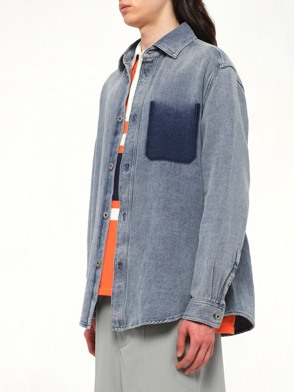 Washed Denim Shirt in Grey Blue