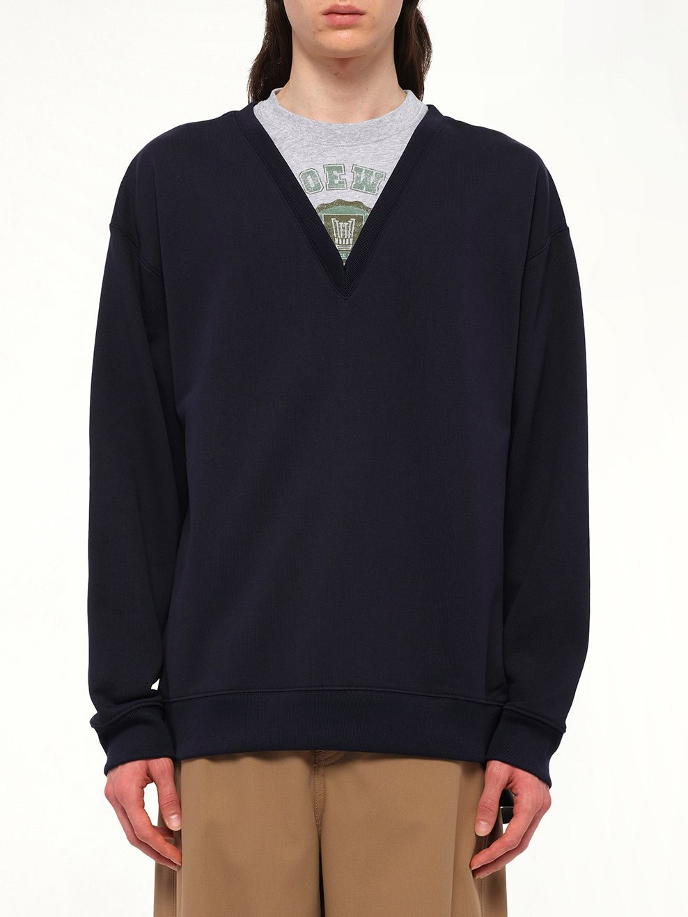 Varsity V-Neck Sweatshirt in Dark Navy Blue