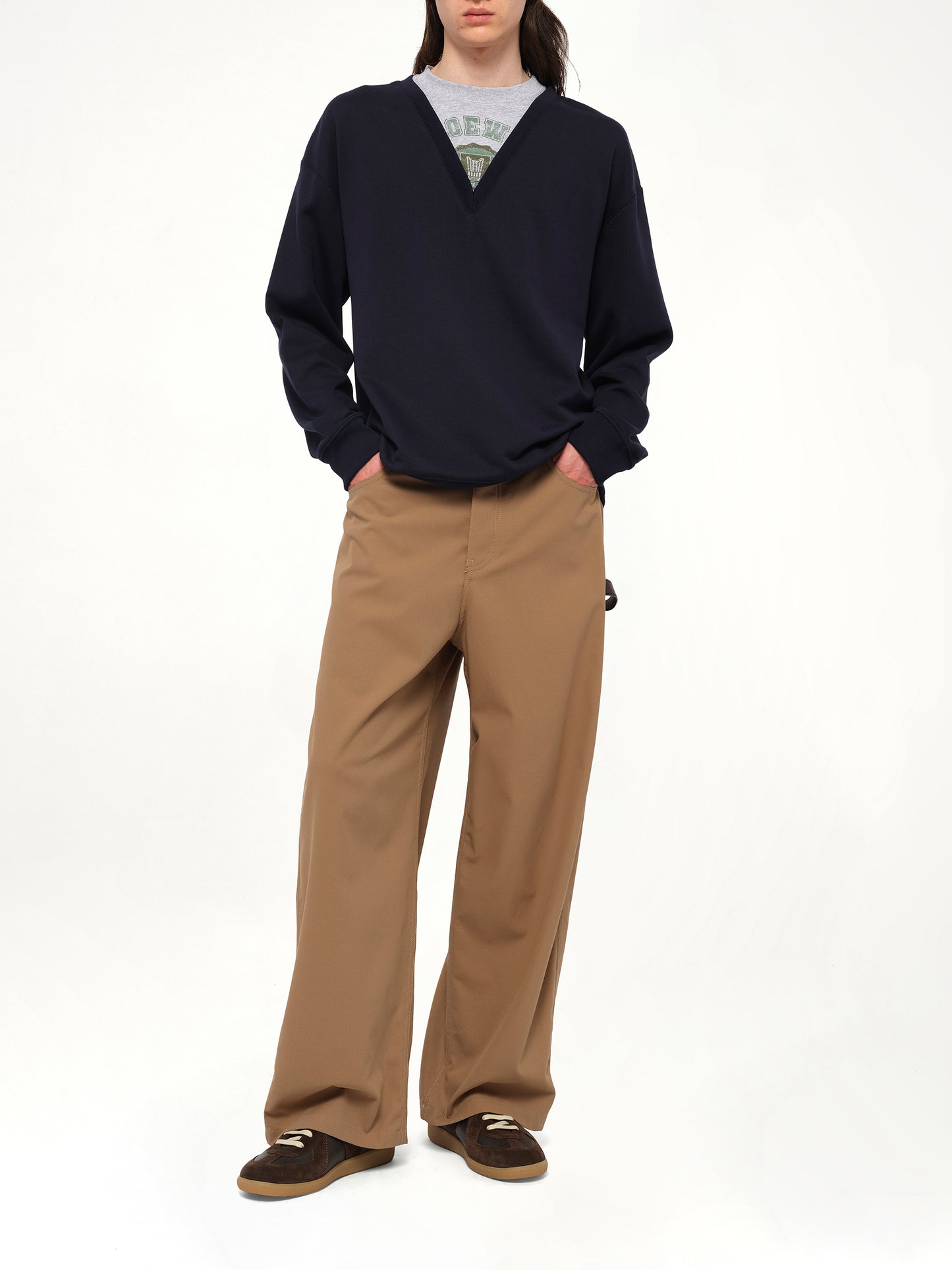 Varsity V-Neck Sweatshirt in Dark Navy Blue