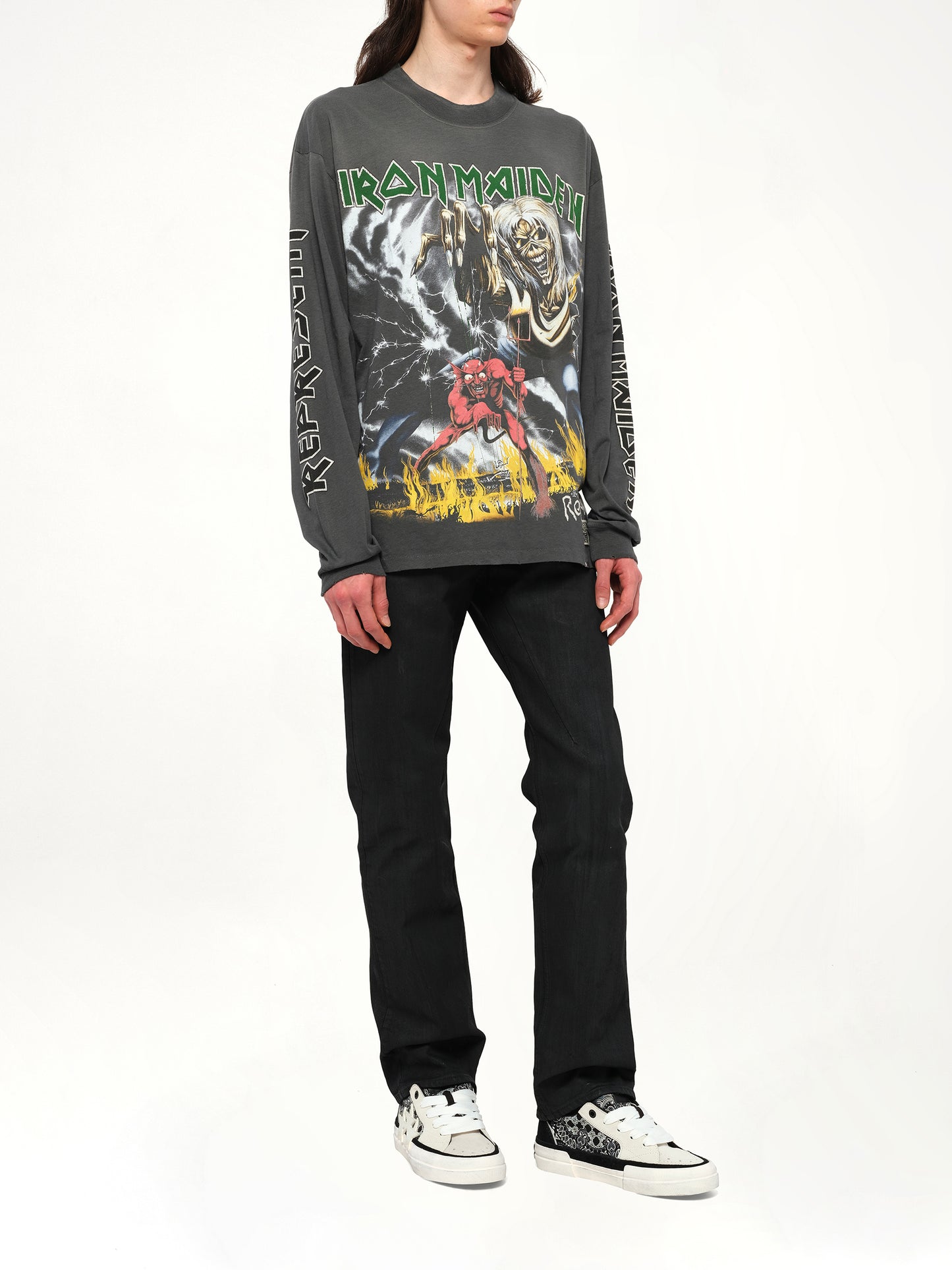 Iron Maiden Number of the Beast Long Sleeve T-Shirt in Sunfade Grey