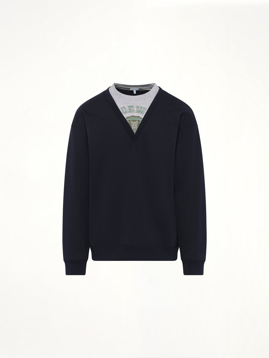 Varsity V-Neck Sweatshirt in Dark Navy Blue