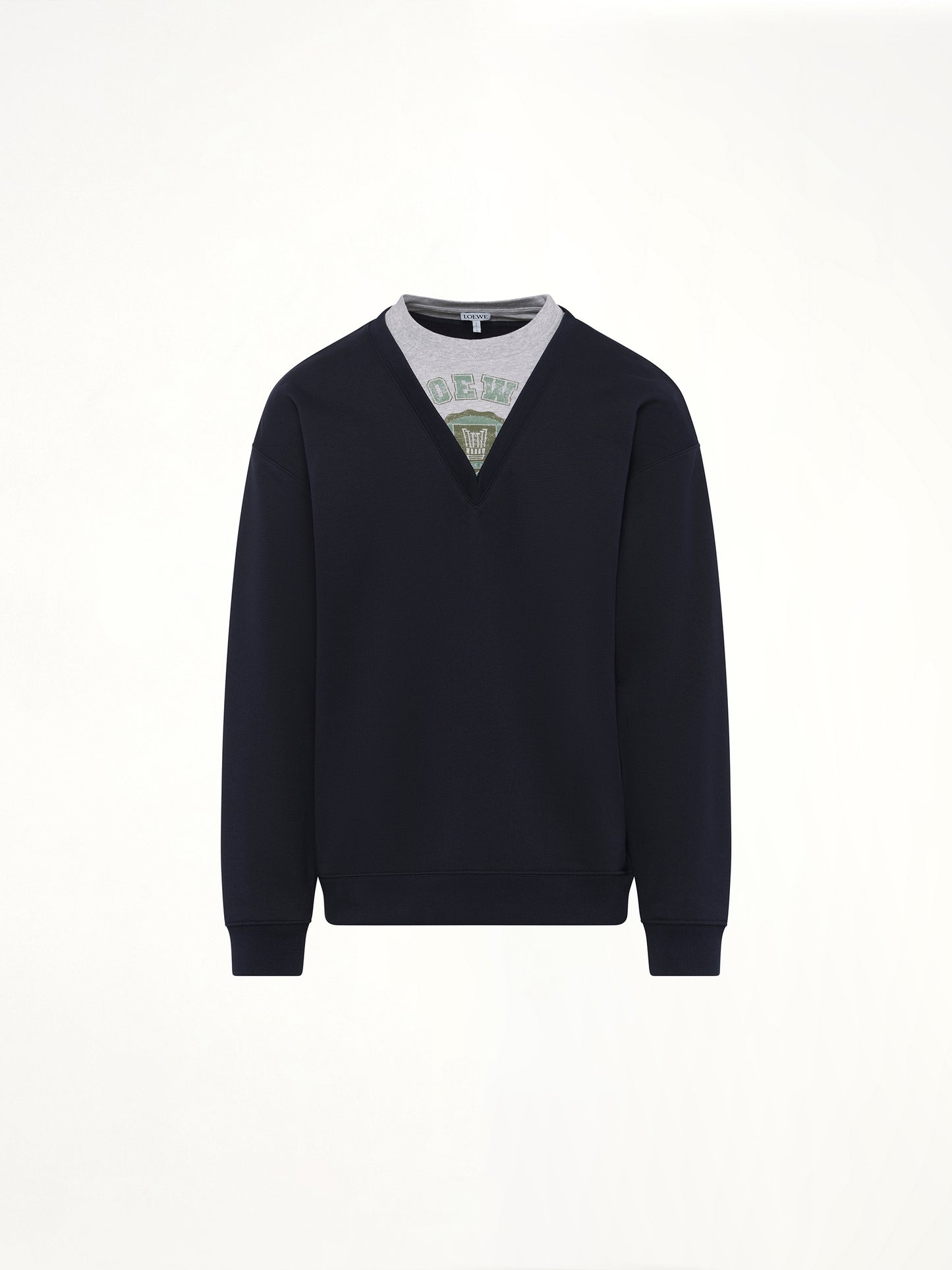 Varsity V-Neck Sweatshirt in Dark Navy Blue