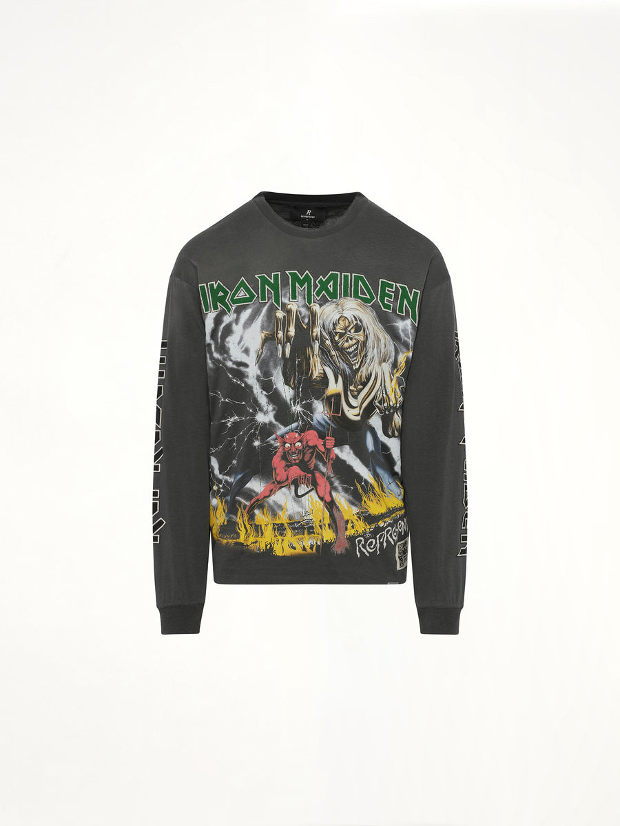 Iron Maiden Number of the Beast Long Sleeve T-Shirt in Sunfade Grey