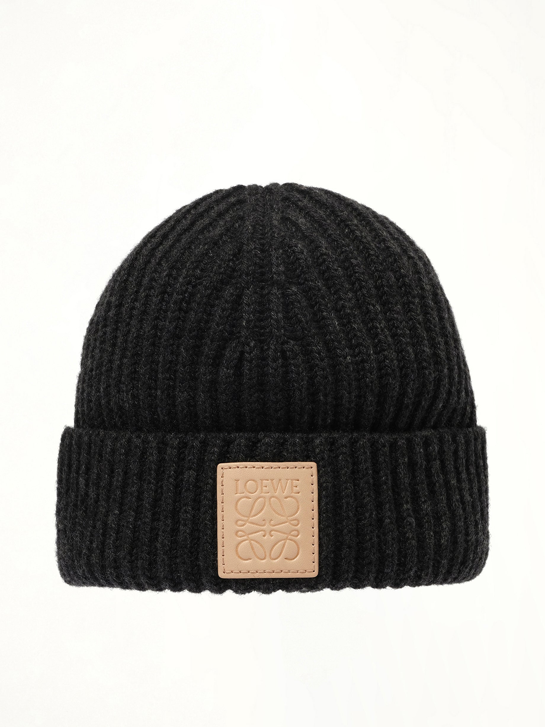 Leather Patch Beanie in Black