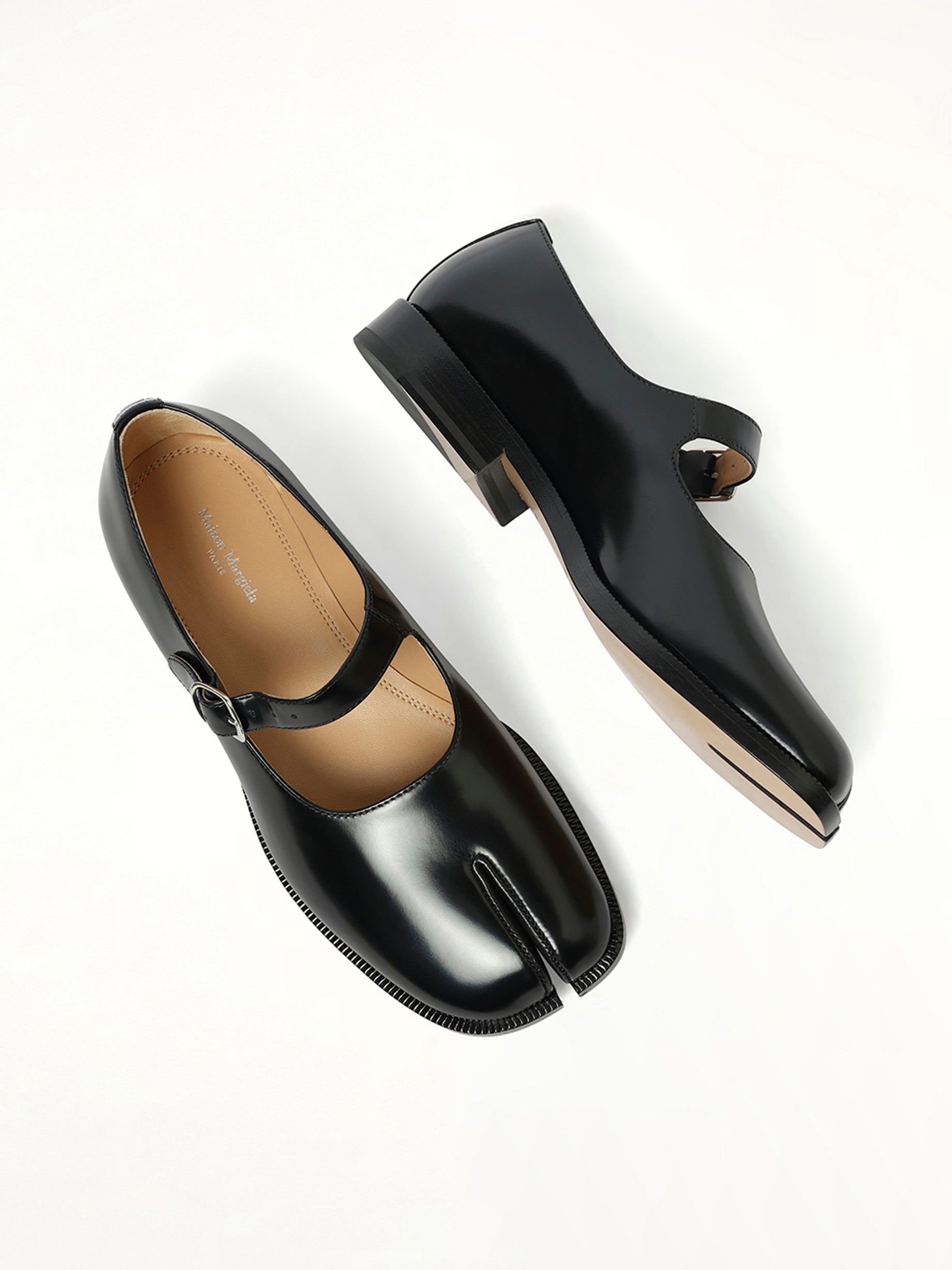 Tabi Mary Janes with Strap in Black Top View | MAISON MARGIELA