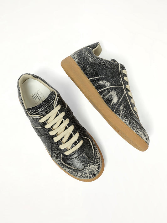 Replica Crackling Leather Sneaker in Black/White