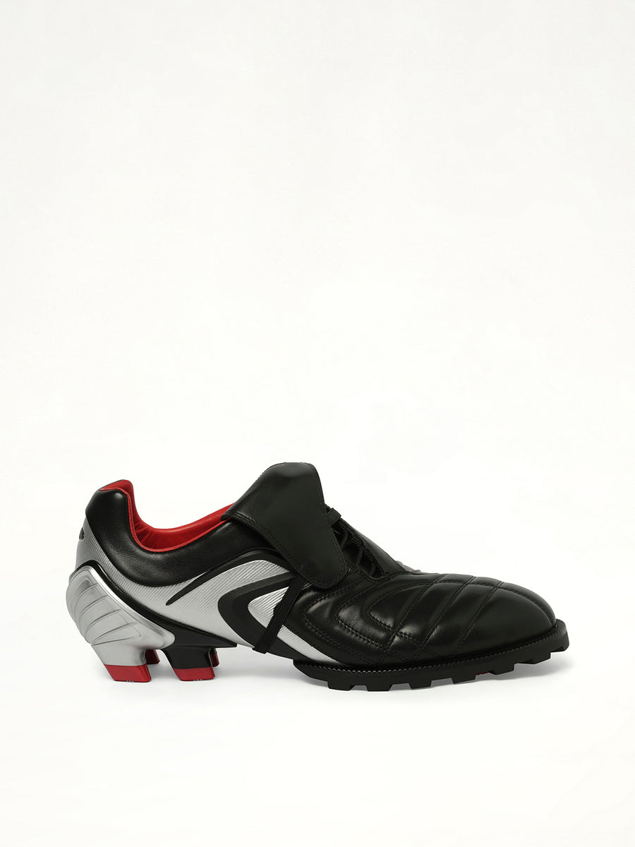 Re90 Sneaker in Black/Silver/Red Side View | REMAGINE