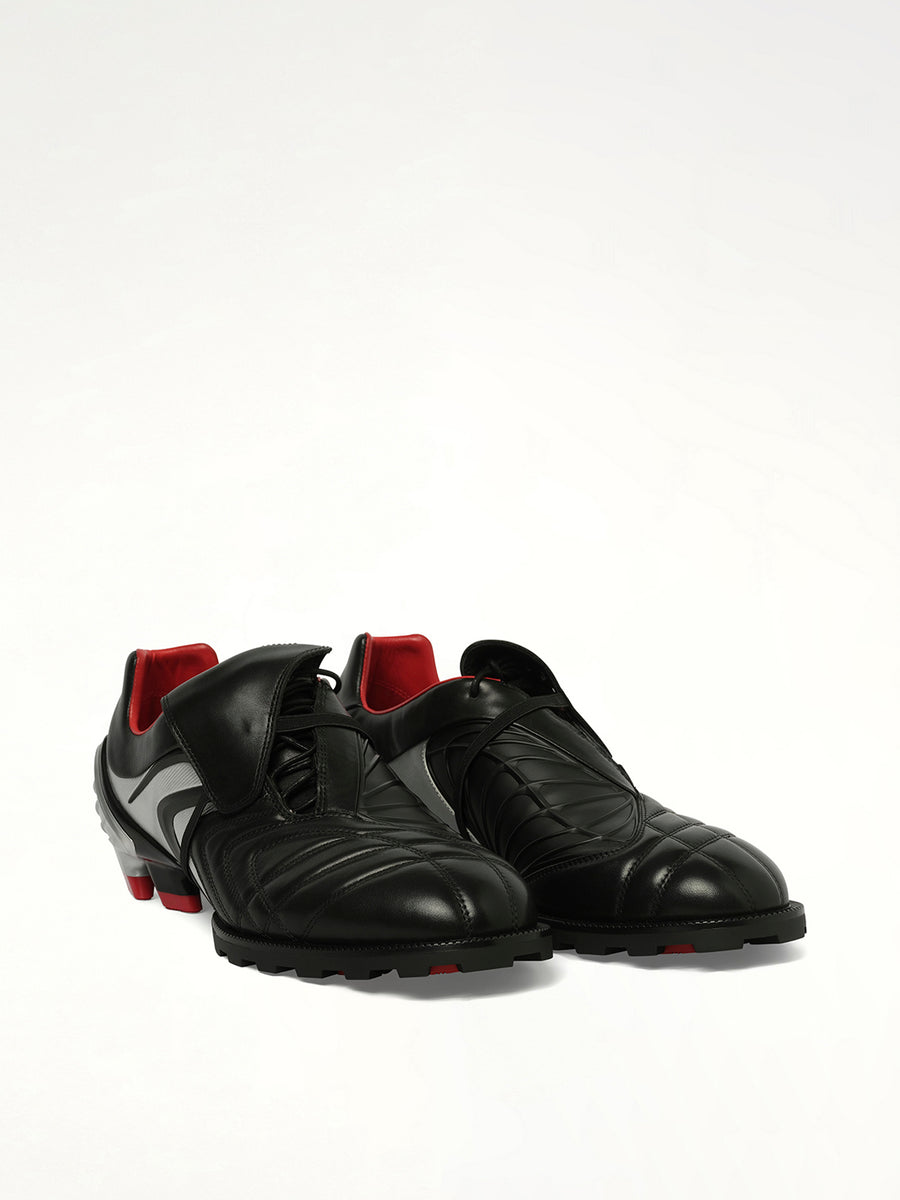 Re90 Sneaker in Black/Silver/Red Front View | REMAGINE