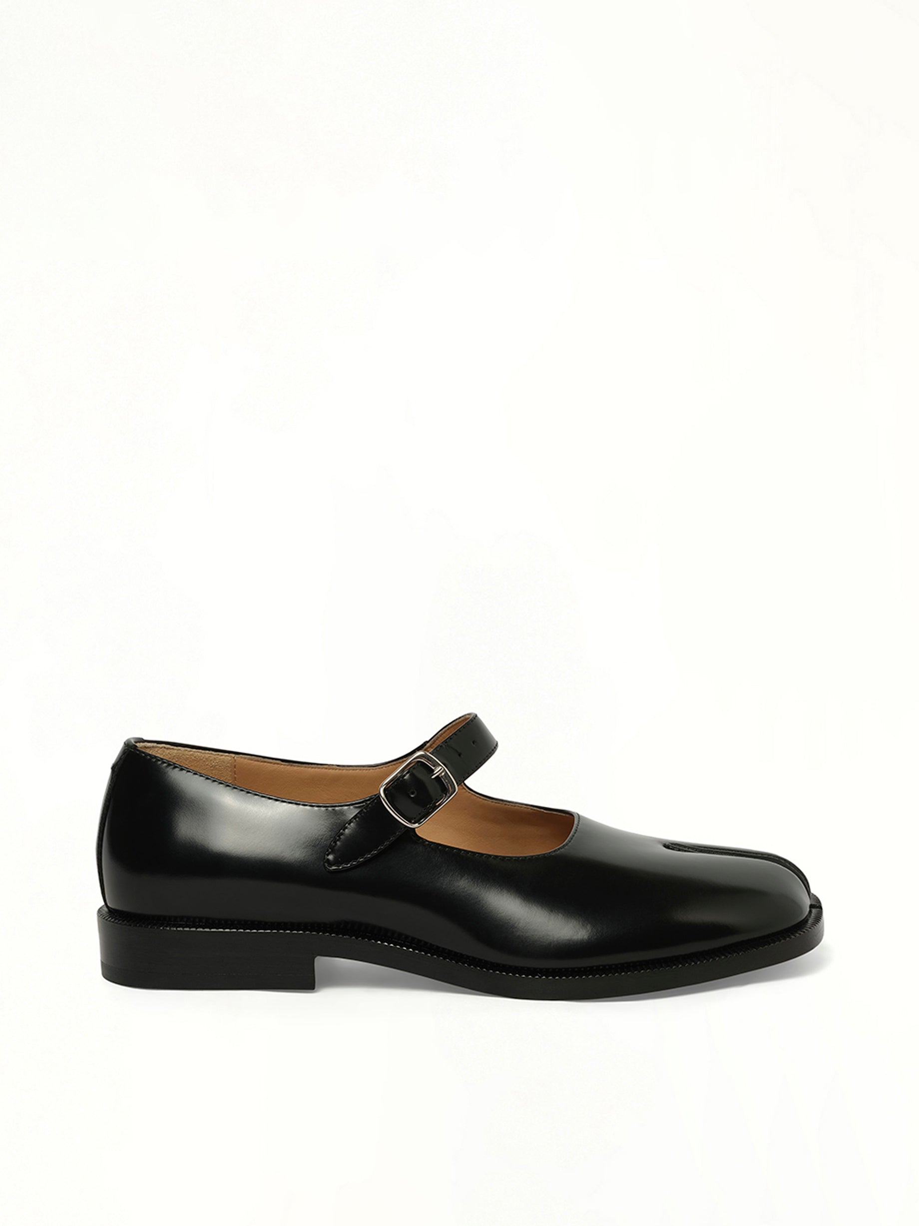 Tabi Mary Janes with Strap in Black Side View | MAISON MARGIELA
