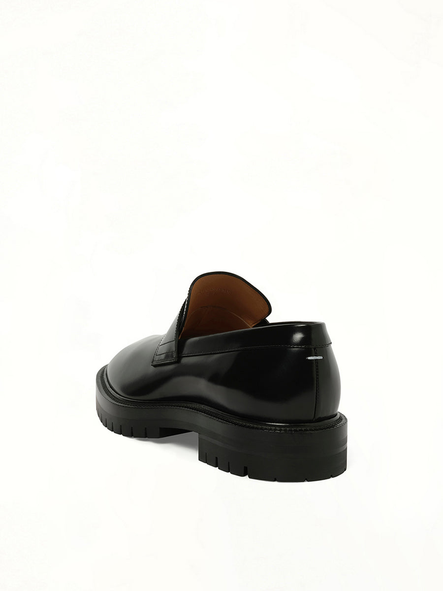 Tabi Leather Loafers Chunky Sole in Black Back View | MAISON MARGIELA