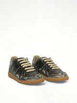 Replica Crackling Leather Sneaker in Black/White Front View | MAISON MARGIELA