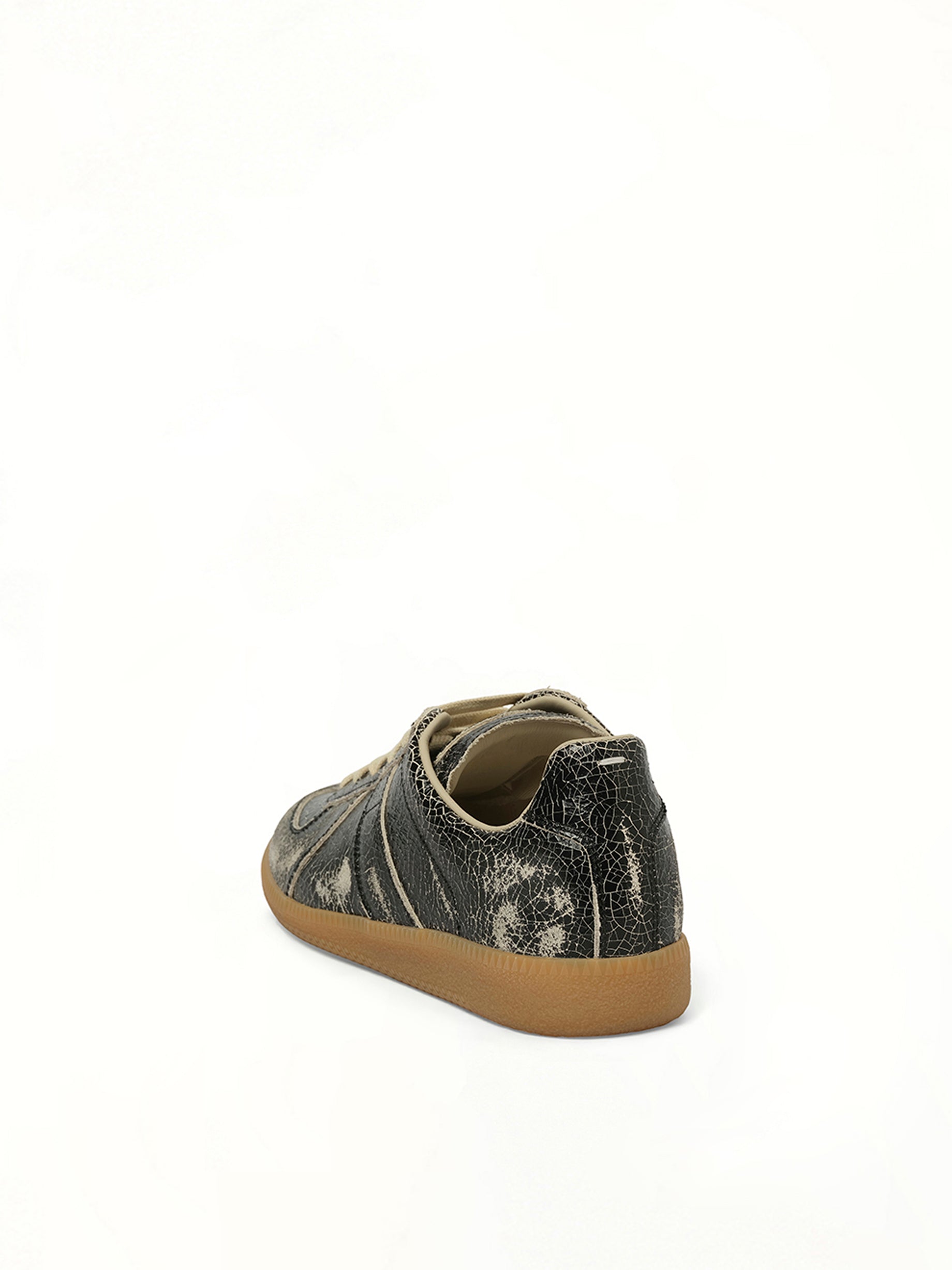 Replica Crackling Leather Sneaker in Black/White Back View | MAISON MARGIELA