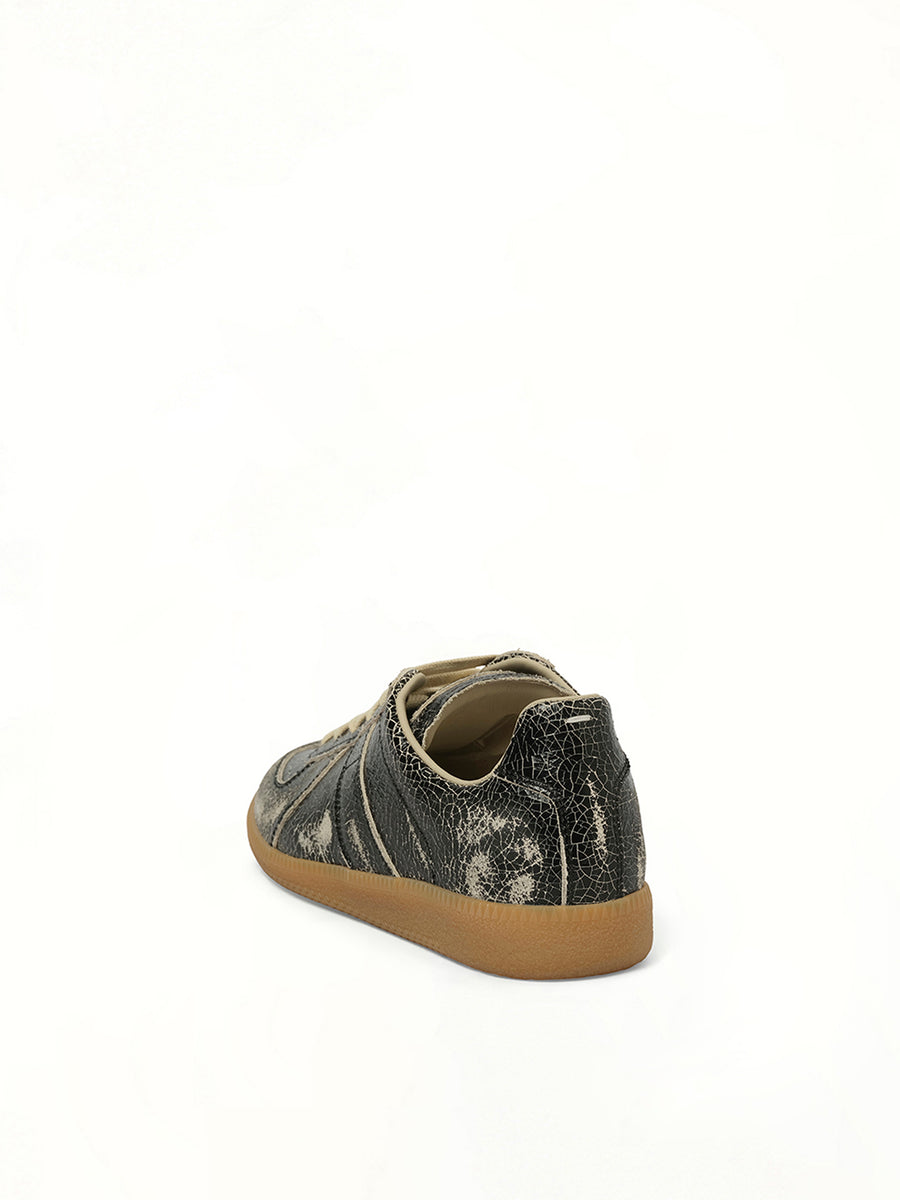 Replica Crackling Leather Sneaker in Black/White Back View | MAISON MARGIELA