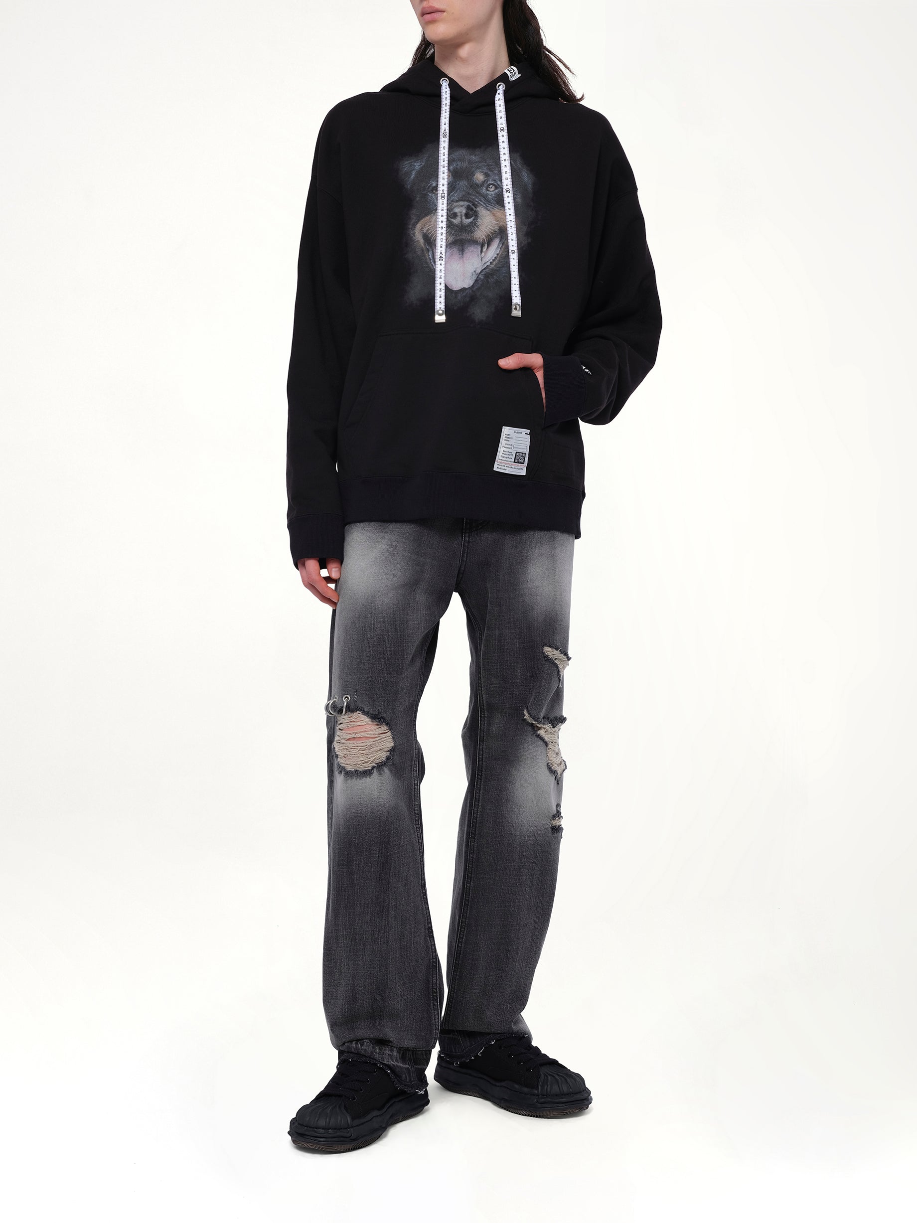Dog Printed Hoodie in Black