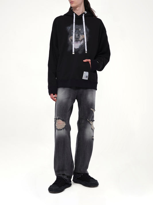 Dog Printed Hoodie in Black