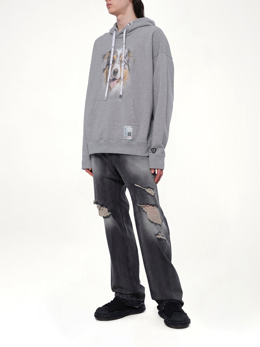 Dog Printed Hoodie in Gray