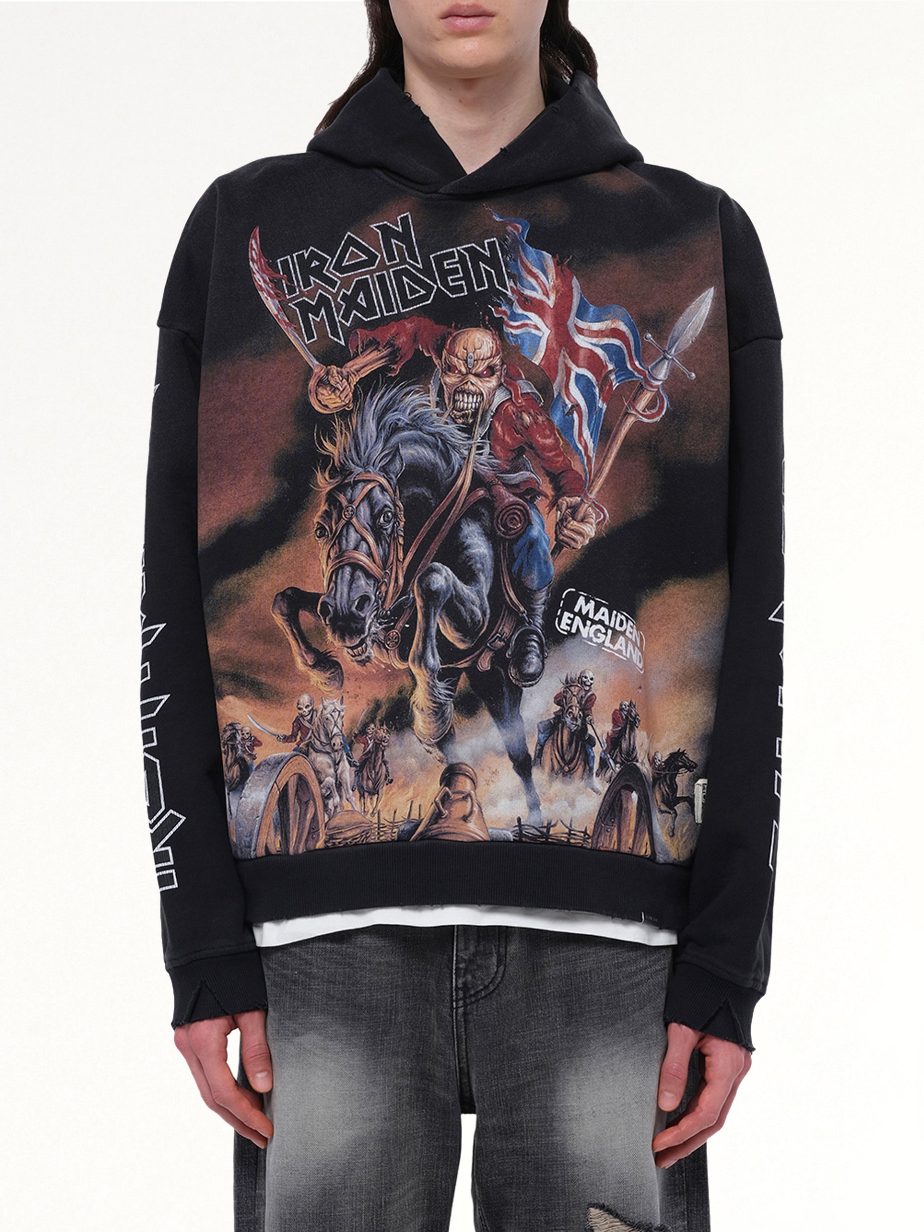 Iron Maiden Steed Hoodie in Stained Black