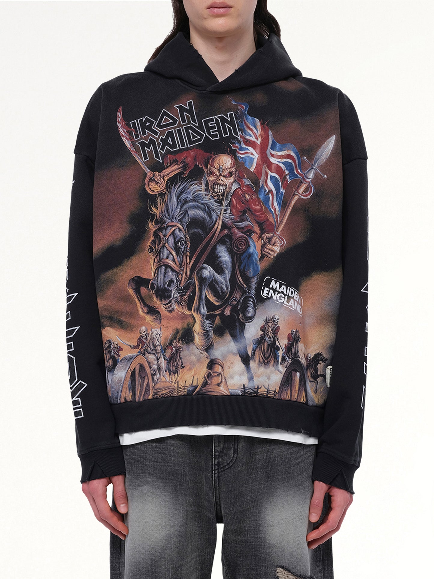 Iron Maiden Steed Hoodie in Stained Black
