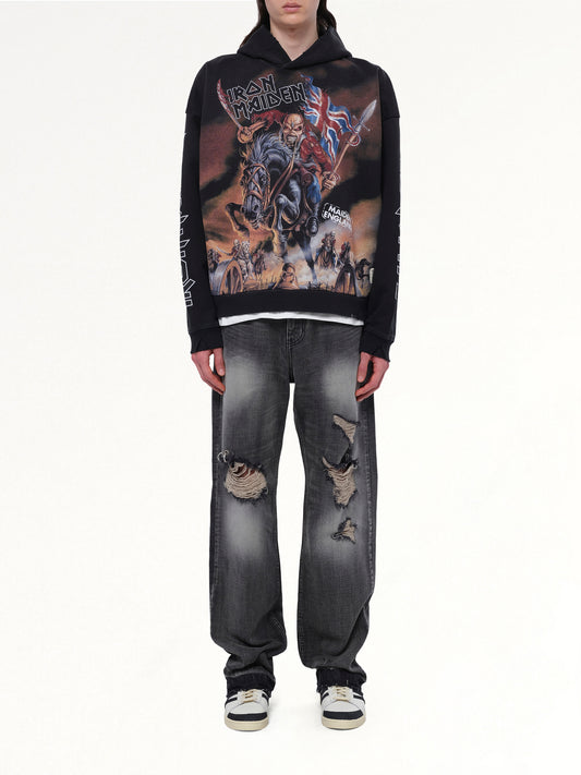 Iron Maiden Steed Hoodie in Stained Black