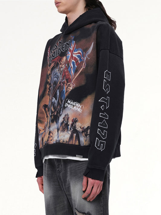 Iron Maiden Steed Hoodie in Stained Black