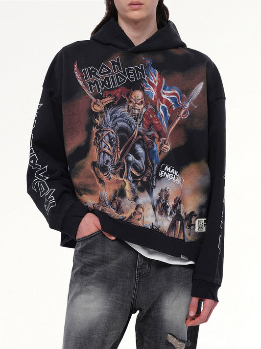 Iron Maiden Steed Hoodie in Stained Black