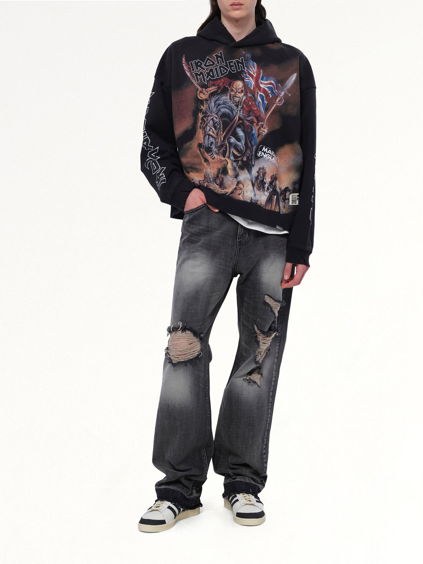 Iron Maiden Steed Hoodie in Stained Black