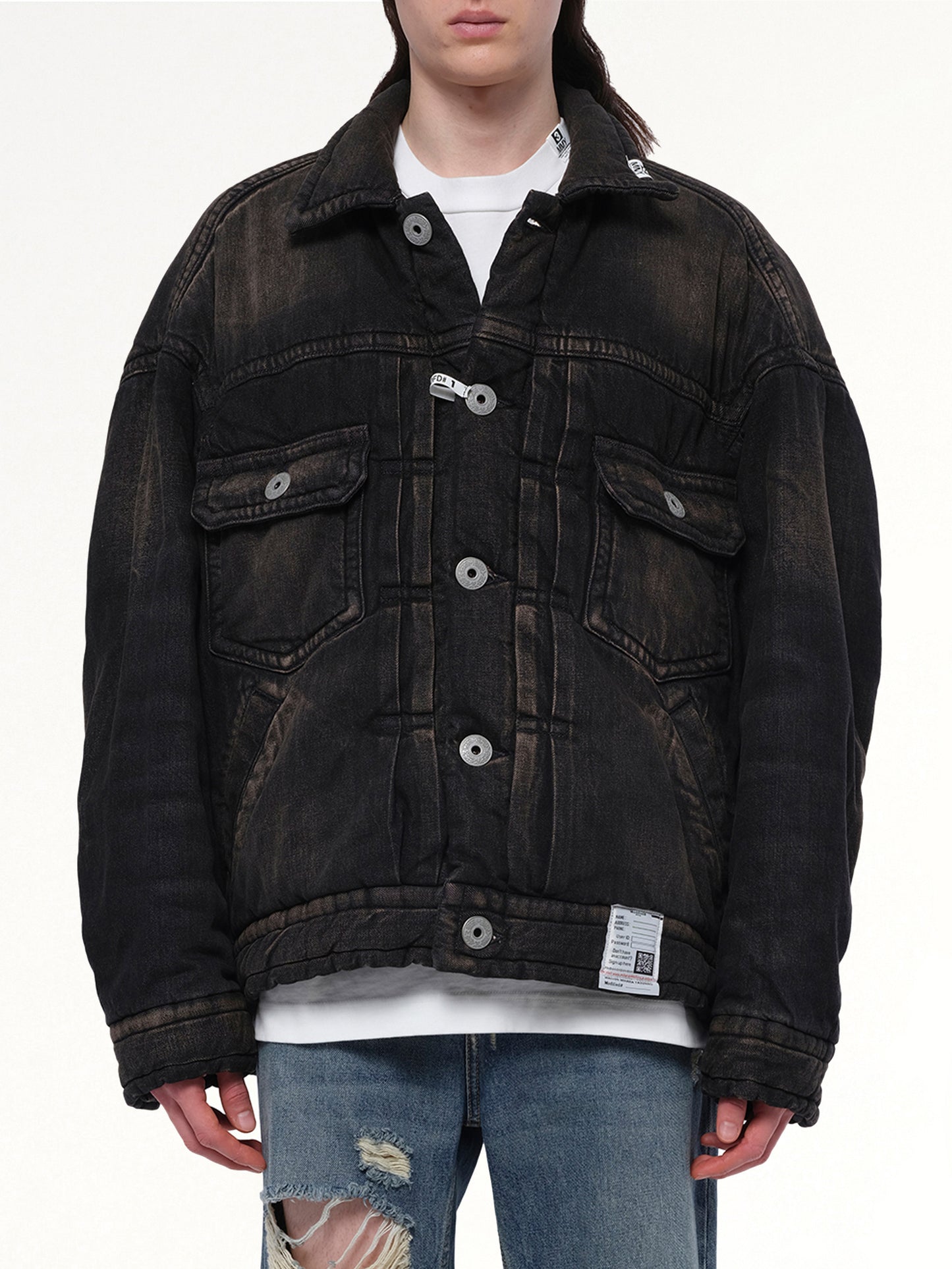 Puffer Denim Jacket in Black