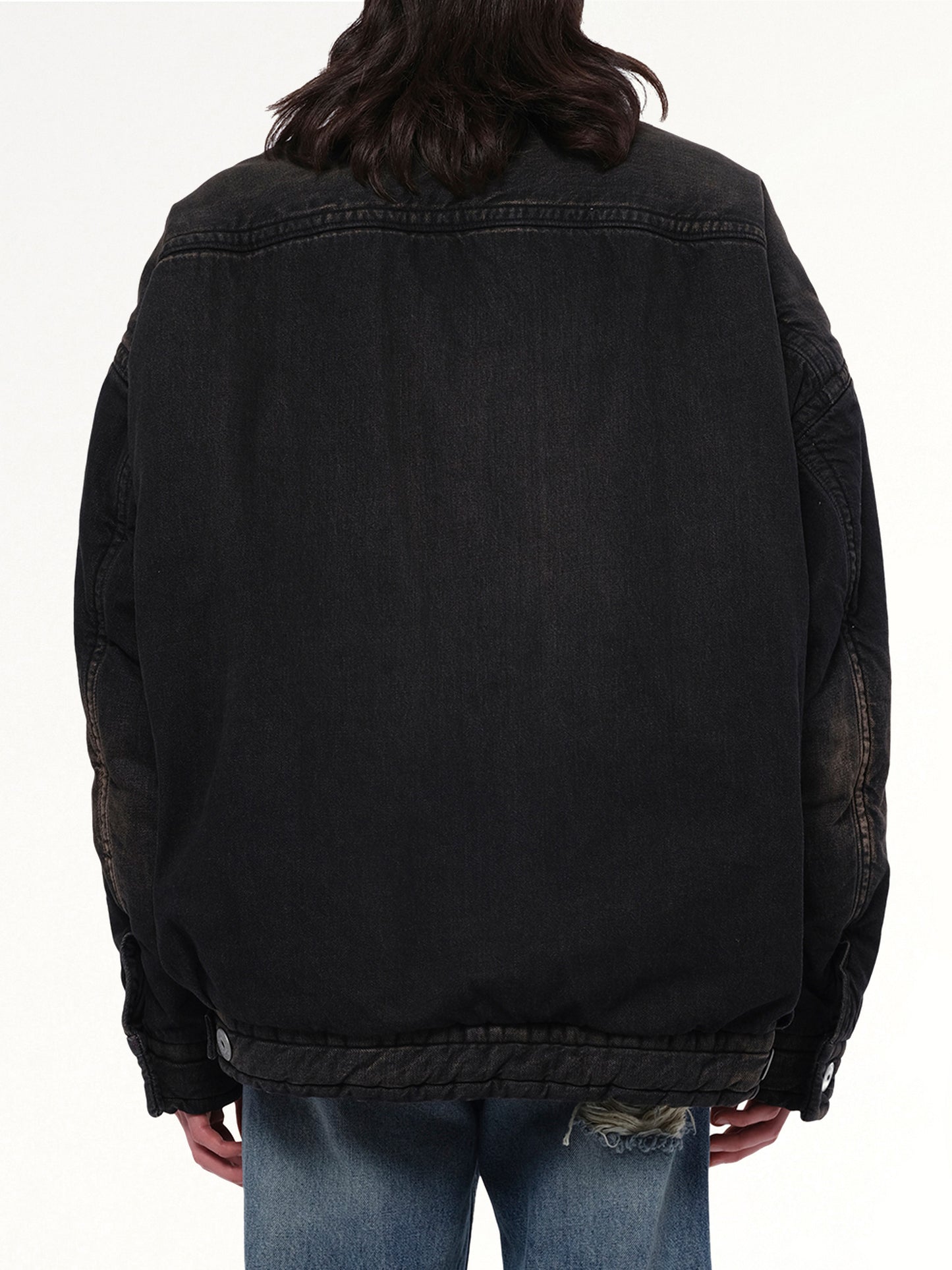 Puffer Denim Jacket in Black