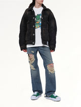 Puffer Denim Jacket in Black
