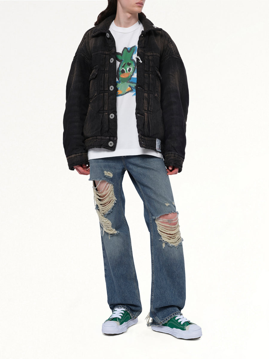 Puffer Denim Jacket in Black