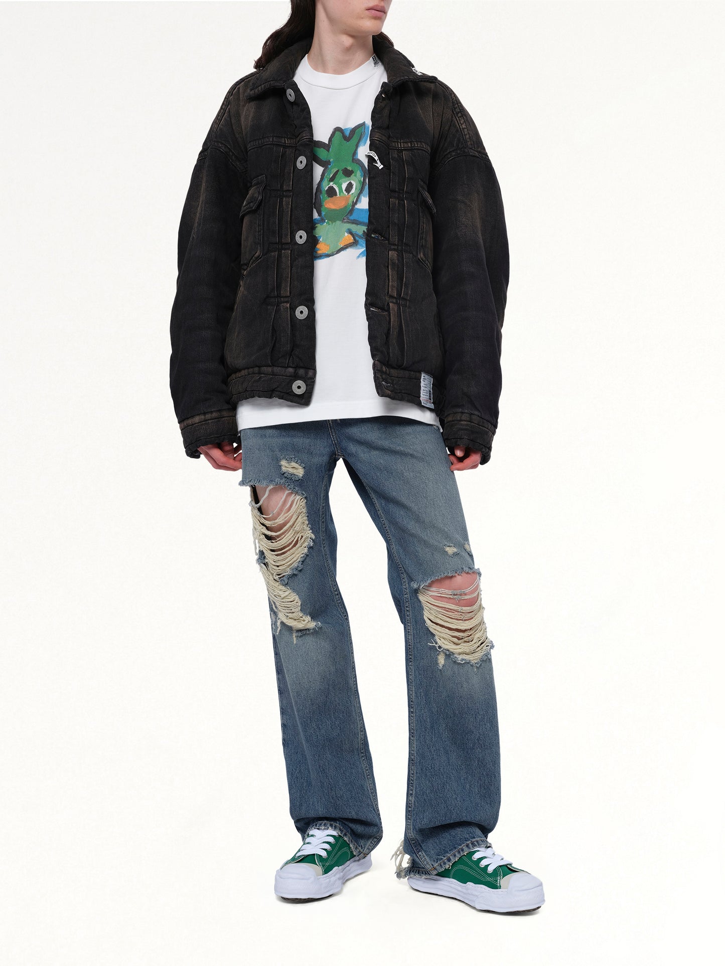 Puffer Denim Jacket in Black