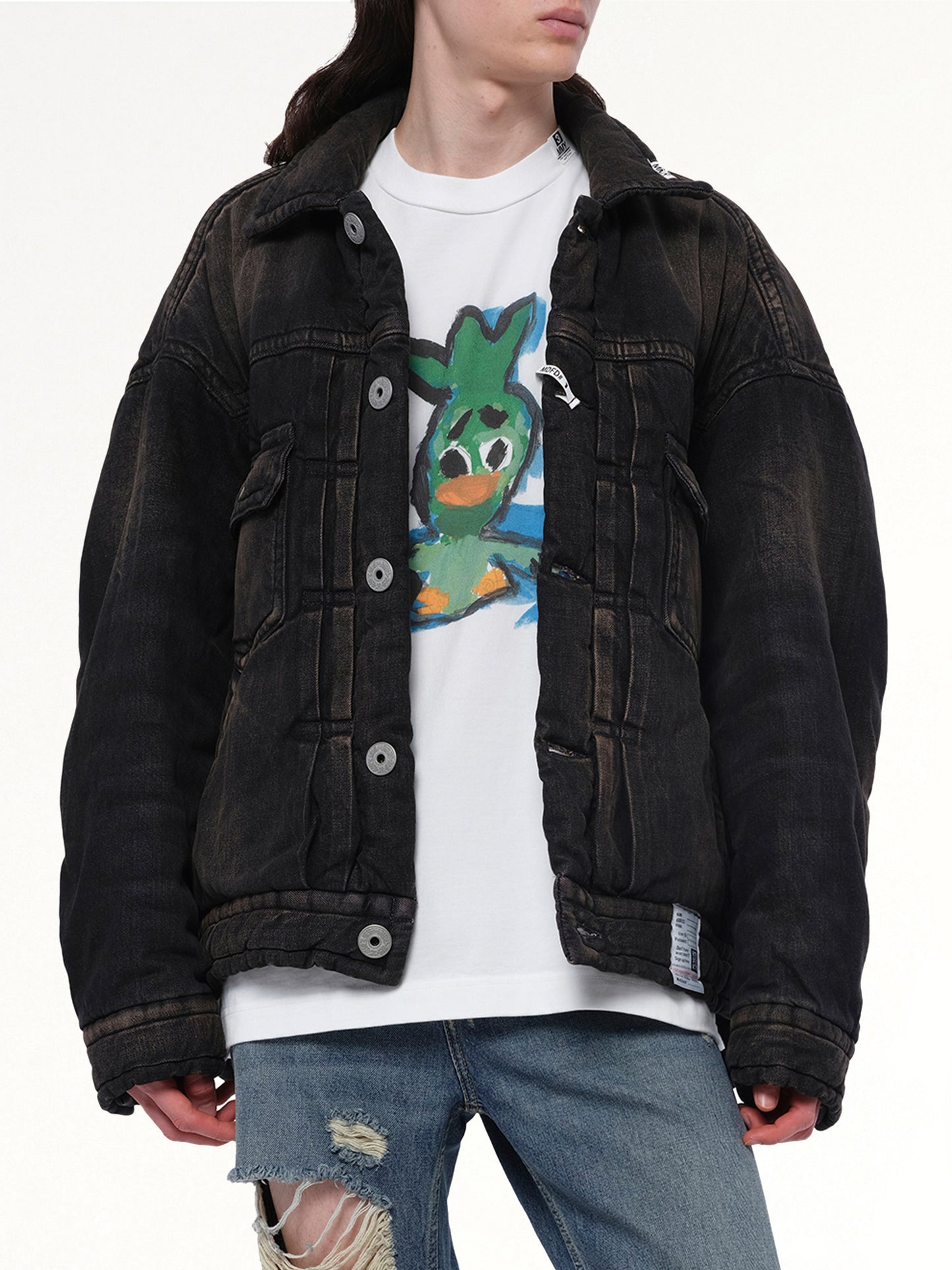 Puffer Denim Jacket in Black